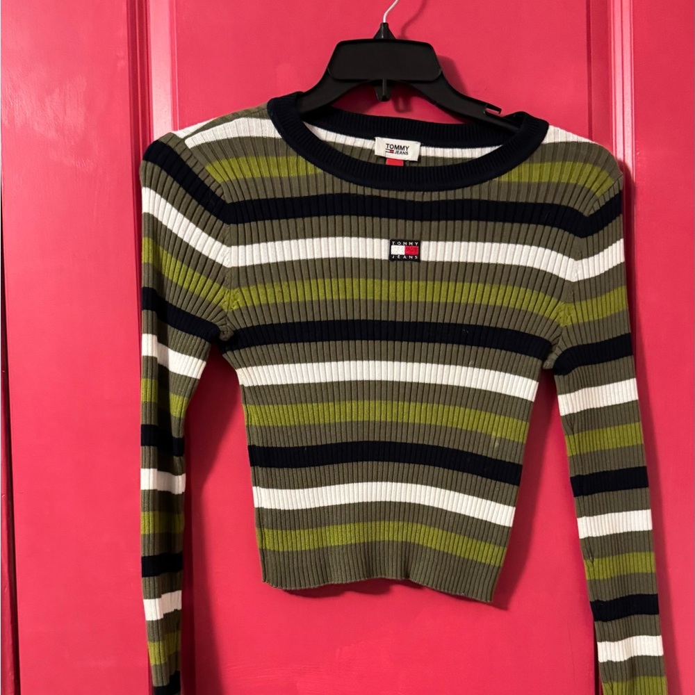 Tommy Hilfiger Women's Striped Ribbed Top - Green, Black, White
